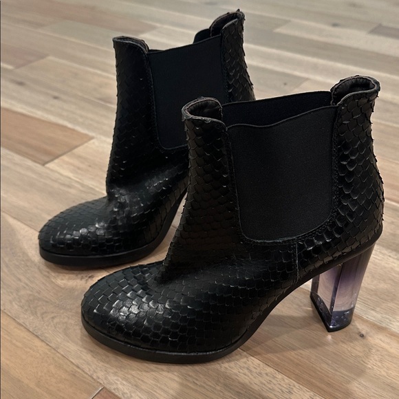 AGL Black laser Textured Heeled Boots with Transparent Heel - Picture 8 of 11